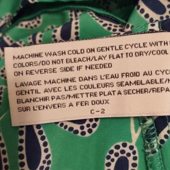 Tulle Women's size S green white navy leaf pattern top zip back yoke keyhole - Picture 6 of 8